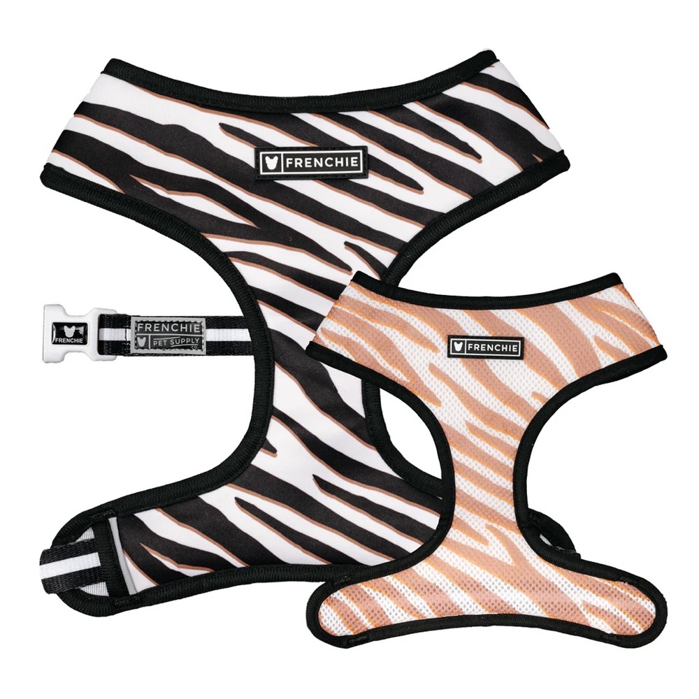 Frenchie Bulldog Duo Reversable Zebra Dog Harness/Leash/Bag Holder/Collar Set
